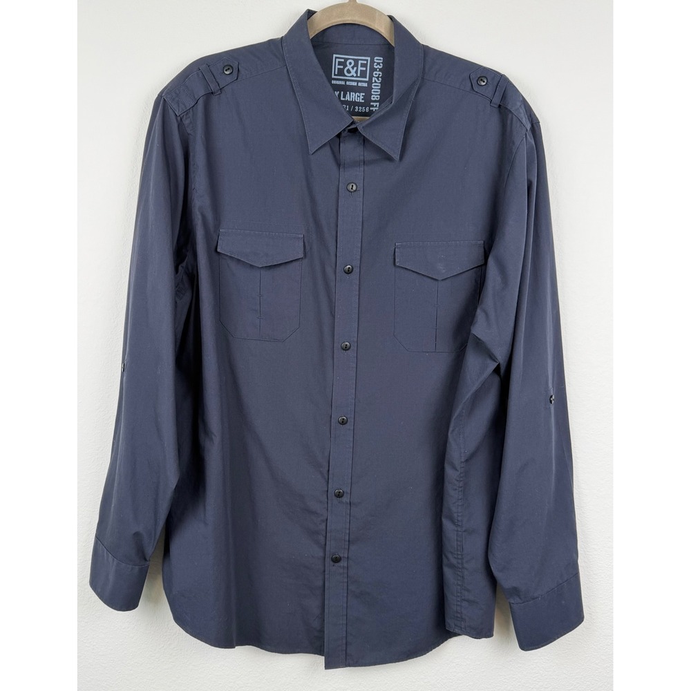 F&F Button Down Shirt Mens XL Navy Blue Excellent Military Workwear Casual